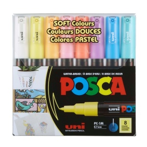Set 8 culori pastel markere UNI Posca PC-1M, vârf rotund, 0.7mm