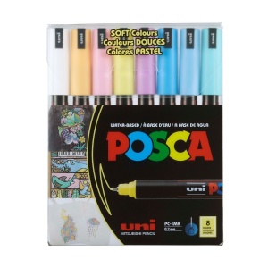 Set 8 culori pastel markere UNI Posca PC-1MR, vârf fin metalic, 0.7mm