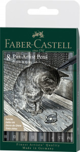 Set 8 markere Faber-castell Pitt artist pen, negru și gri