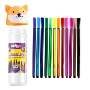 Set carioci lavabile Strigo, 12 culori, cutie Vulpița3