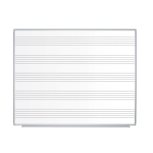 Tablă magnetică, 120x150 cm, ramă aluminiu, cu portativ, Bi-Office