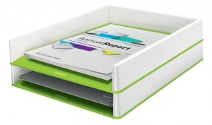 Tăviță documente Leitz WOW A4 C4 suprapozabilă, design dual-color, ideală pentru organizarea documentelor.