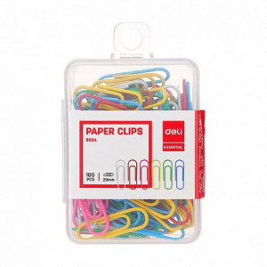 Agrafe metal Deli, 29mm, color, 100 buc, cutie plastic 