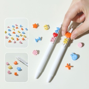 Blister 2 pixuri cu gel cu mecanism Nusign Deli Puzzle, 0.5mm albastru + set litere puzzle4