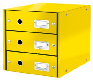 Cabinet 3 sertare carton laminat LEITZ Click&Store, design modern și suport pentru etichetă.