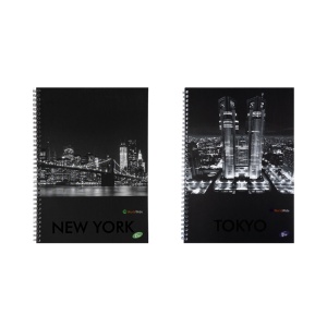 Caiet cu spirală Design Cities by night, A4, 70 file, hârtie 70gr./mp, copertă carton 300gsm, pătrățele