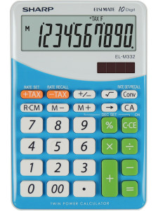 Calculator de birou, 10 digits, 149 x 100 x 27 mm, dual power, SHARP EL-M332BBL, gri/bleu