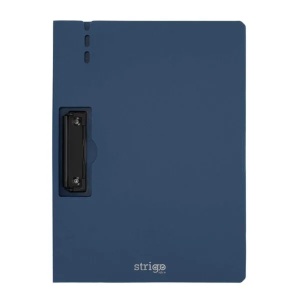 Clipboard Strigo vertical cu clip metalic lateral, A4, suport stilou, albastru marin