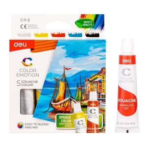 Culori tempera Deli, 5 culorix12ml