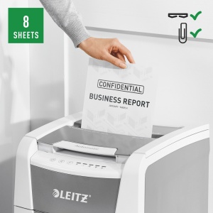 Distrugator documente automat Leitz IQ Small Office, P4, cross-cut, 100coli, cos 34l, alb-gri5
