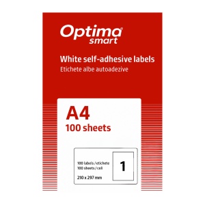 Etichete albe autoadezive Optima Smart, 1/A4, 210 x 297 mm, 100 coli/top