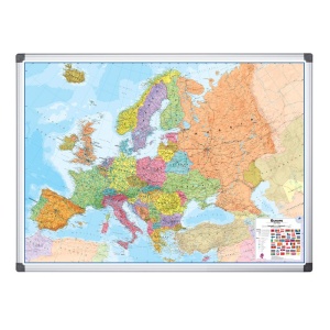 Harta politică a Europei, magnetică, 90x120 cm, cu ramă din aluminiu Bi-Office