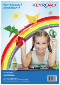 Hârtie glasată autocolantă Keyroad, A4, 6 culori/set