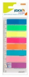 Index plastic transparent color Stick"n 8 culori neon, 45x12mm, 8x25file/set+riglă