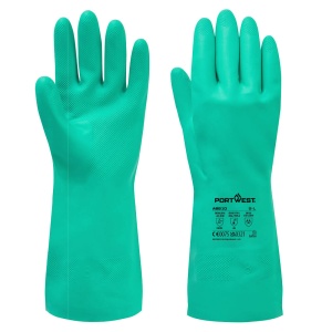 Mănuși de protecție chimică din nitril Portwest AB810 NITROSAFE ESSENTIAL, 320 mm, Verde (Set 12 perechi)