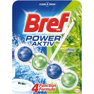 Odorizant solid pentru toaletă Bref Power Aktiv Pine, biluțe, 50 grame