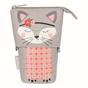 Penar neechipat fete, 1 fermoar, Dimensiuni 14x7,5x18,5cm, vertical tip etui, 2 In 1, Motiv Kitty Herlitz - Img 1