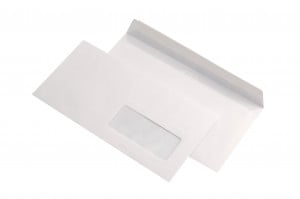 Plic DL (110 x 220 mm), alb, cu fereastră, lipire siliconică, 80 g/mp, 1000 bucăți/cutie