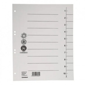 Separator carton manila DONAU 300 x 240 mm 250g/mp set 100 buc, cu index 1-10 și 4 perforații, ideal pentru organizare documente.