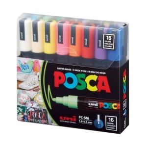 Set 16 culori markere UNI Posca PC-5M, vârf rotund, 1.8-2.5mm