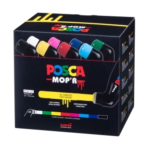 Set 8 culori markere UNI Posca Mop'r PCM22, vârf rotund buretat, 3.0-19.0mm
