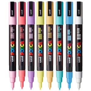 Set 8 culori pastel markere UNI Posca PC-3M, vârf rotund, 0.9-1.3mm3