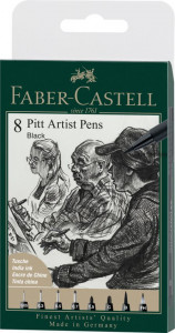 Set 8 markere Faber-castell Pitt artist pen, negru