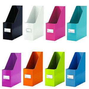 Suport vertical carton laminat Leitz WOW Click & Store A4, pliabil, cu etichetă pentru indexare.