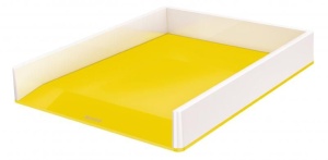Tăviță documente Leitz WOW A4 C4 suprapozabilă, design dual-color, ideală pentru organizarea documentelor.