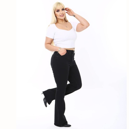 Blugi cu elastan, evazati, cu talie inalta 050