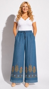 Blugi brodati, wide leg, Aisha