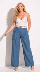 Blugi uni, wide leg, Cristina