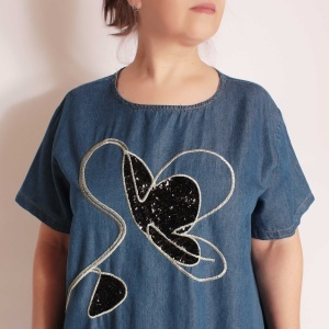 Rochie din Denim, cu paiete negre, bust 122 cm. - Img 2