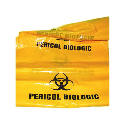 Saci polietilena "Pericol Biologic", 600x900x0,05mm, 40 litri