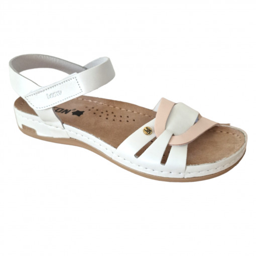 Sandale Leon 961 alb cu somon - dama