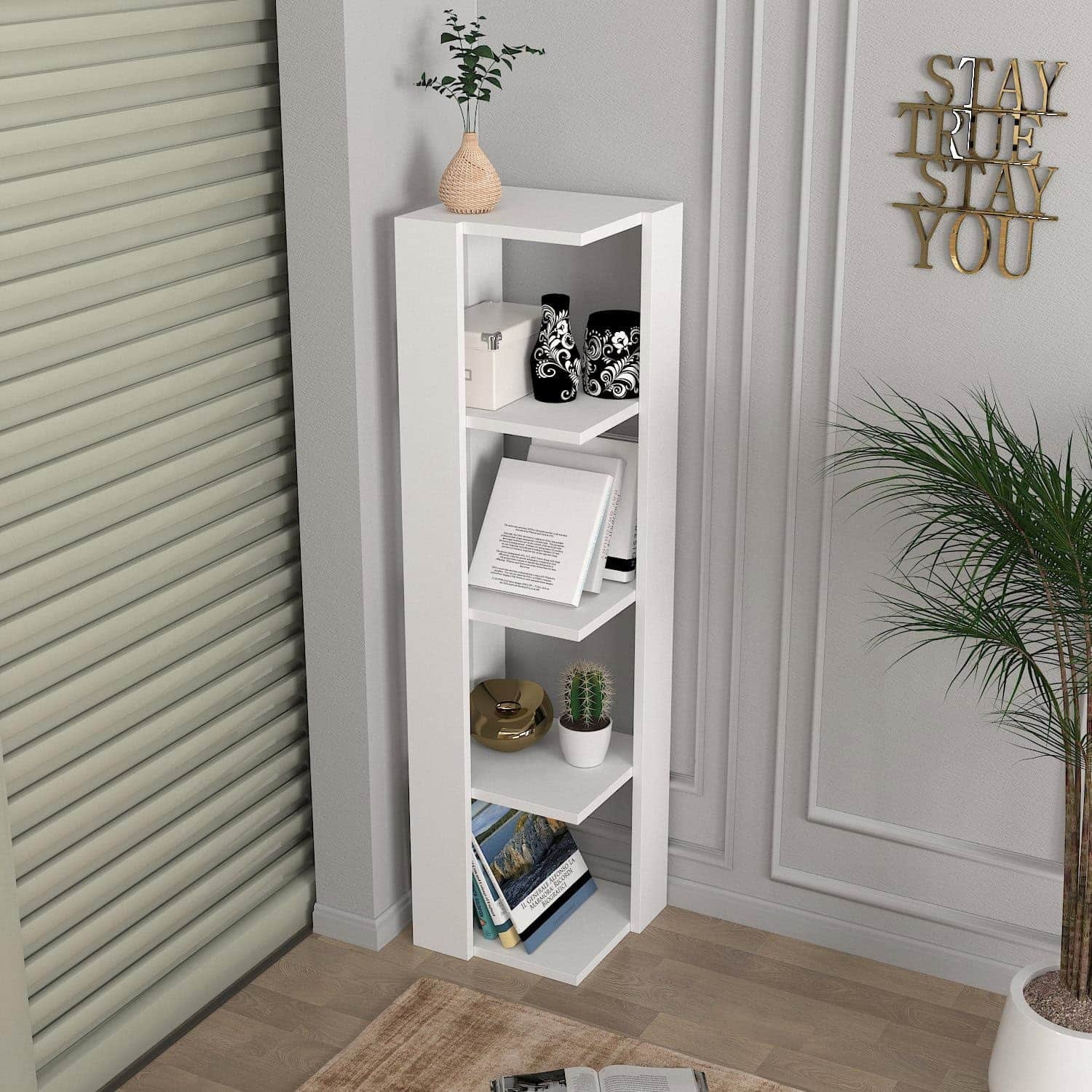 4. Amenajarea camerei mici de copil - cum optimizezi corect spațiul. Tipuri și soluții de depozitare inteligente- biblioteca alba de colt-min-min Amenajarea camerei de copil - sfaturi și idei practice pentru a valorifica fiecare colțișor, 16,