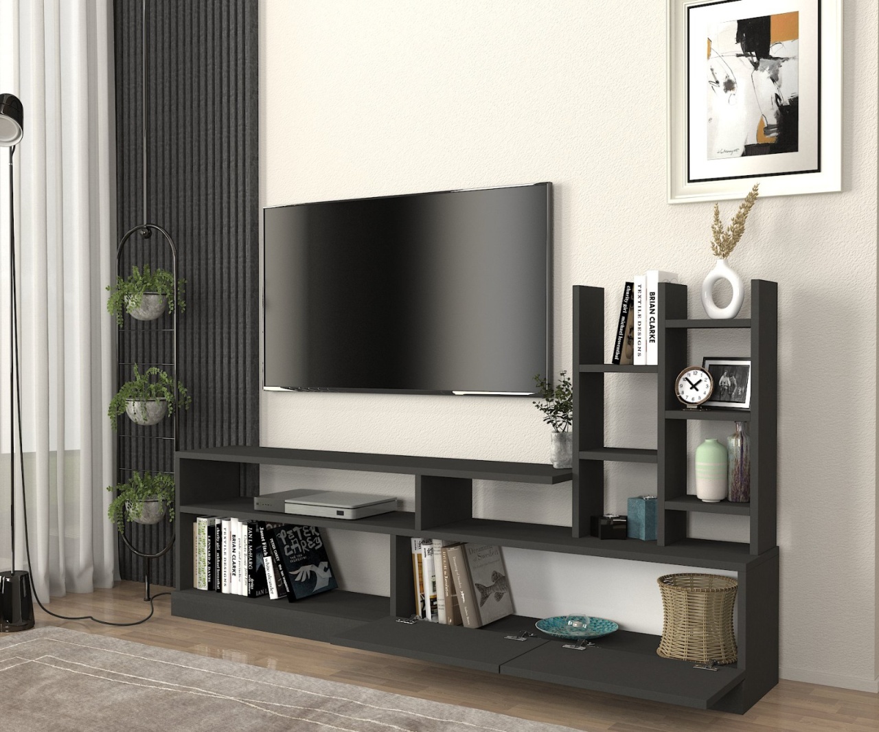 Biblioteca Living UnicUtil,164 x 25 x 91 cm, Gri Antracit, front PAL
