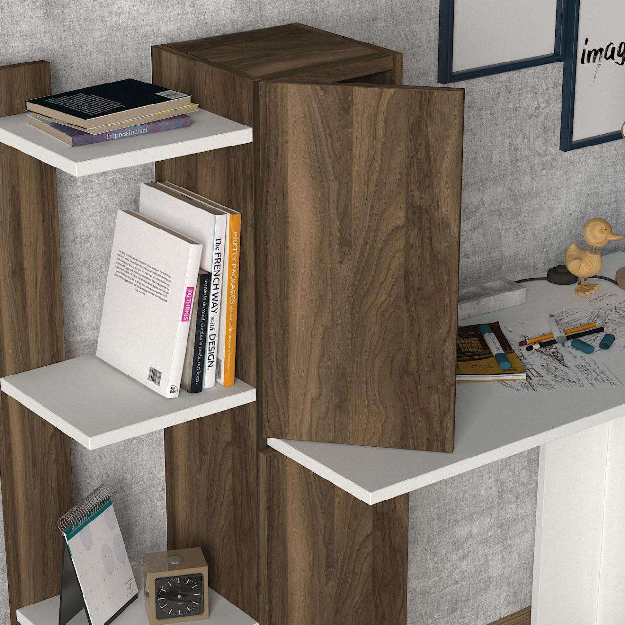 Birou, Elegant Space, UnicUtil, 116.7 x 45 x 120 cm, Alb si Maro - imagine 9