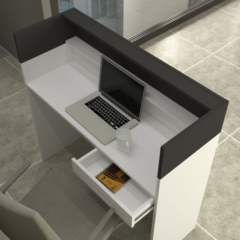 Birou recepție, Wilko LED Front Desk, UnicUtil, Alb-Gri, 110 cm - imagine 3