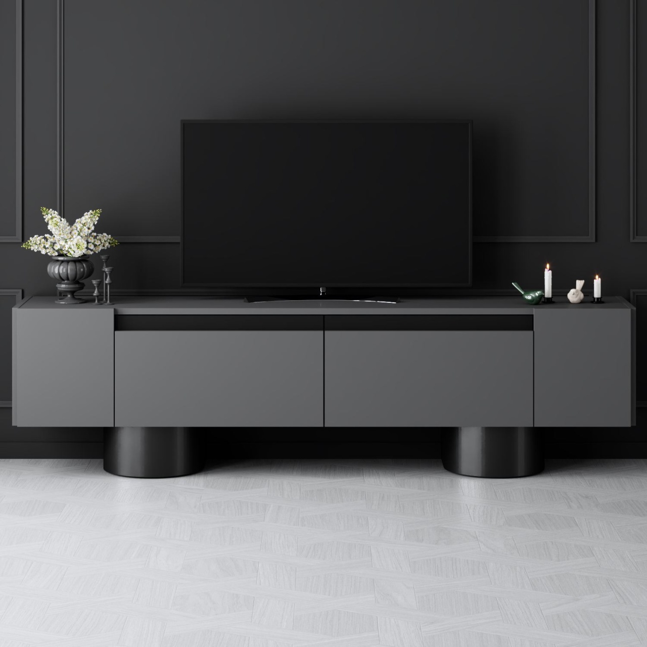 Comoda TV, Bohem Anthracite, UnicUtil, Antracit-Negru, Lățime: 180 cm, Înălțime: 50 cm, Adâncime: 30 cm - imagine 2