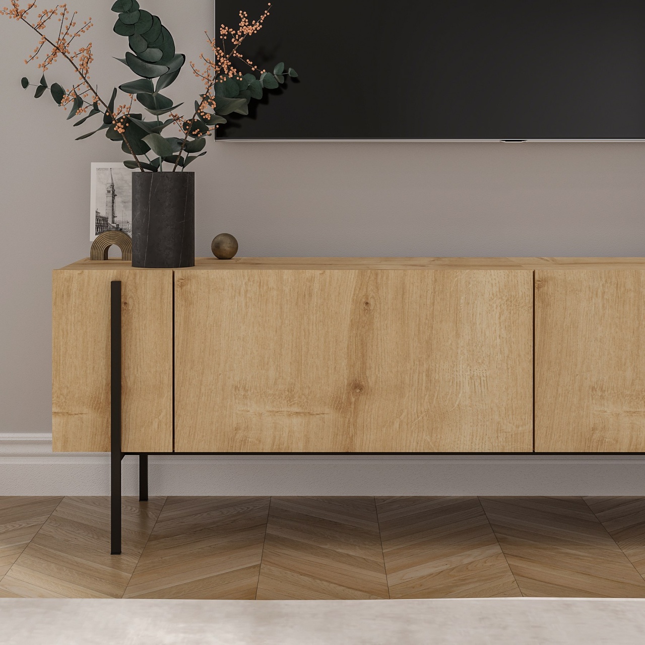 Comoda TV, Herman Sapphire, UnicUtil, Stejar Safir, Lățime: 160 cm, Înălțime: 45,6 cm, Adâncime: 31,4 cm - view 3