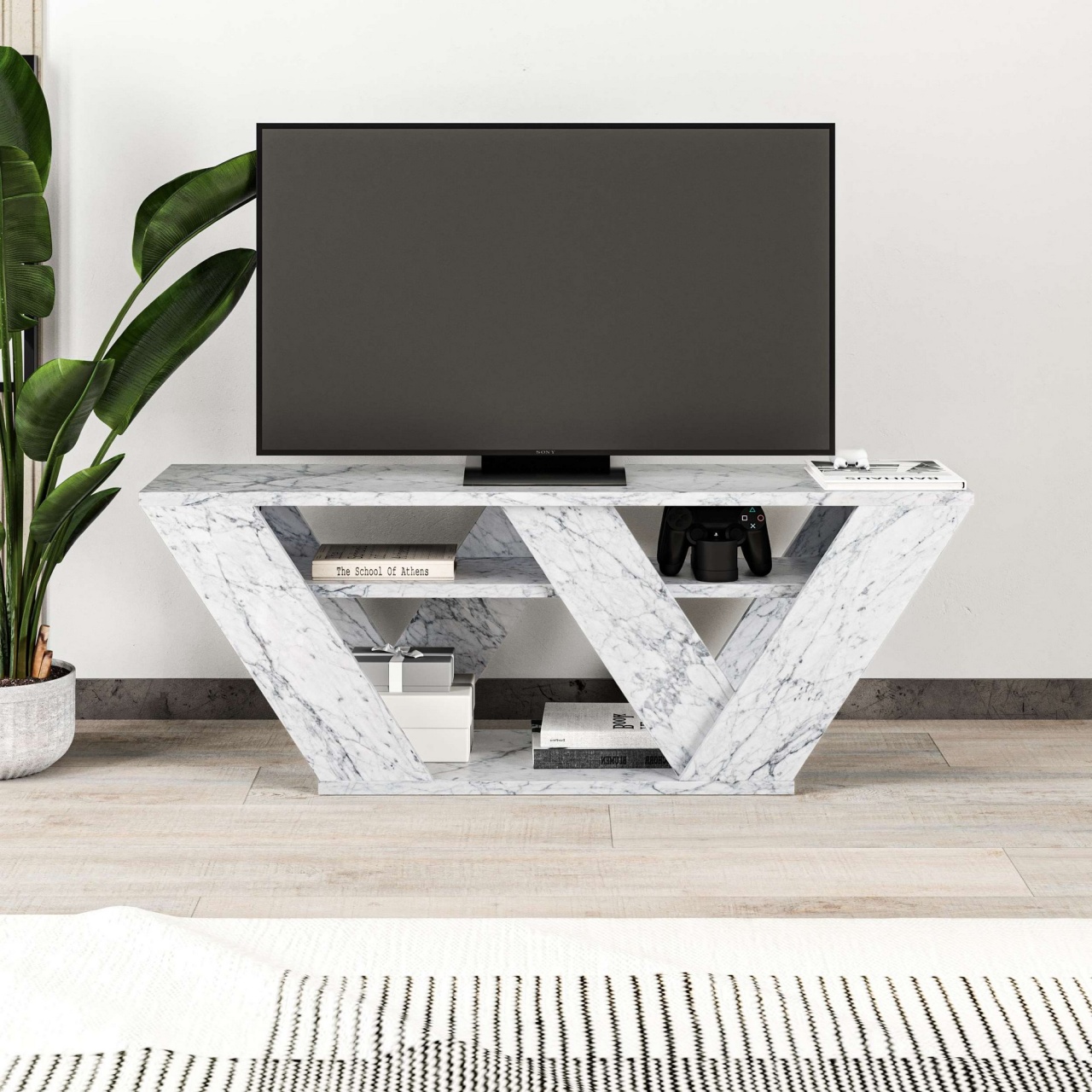 Comoda TV, Pipralla Carrara, UnicUtil, Marmură Carrara, Lățime: 110 cm, Înălțime: 40 cm, Adâncime: 30 cm - view 2