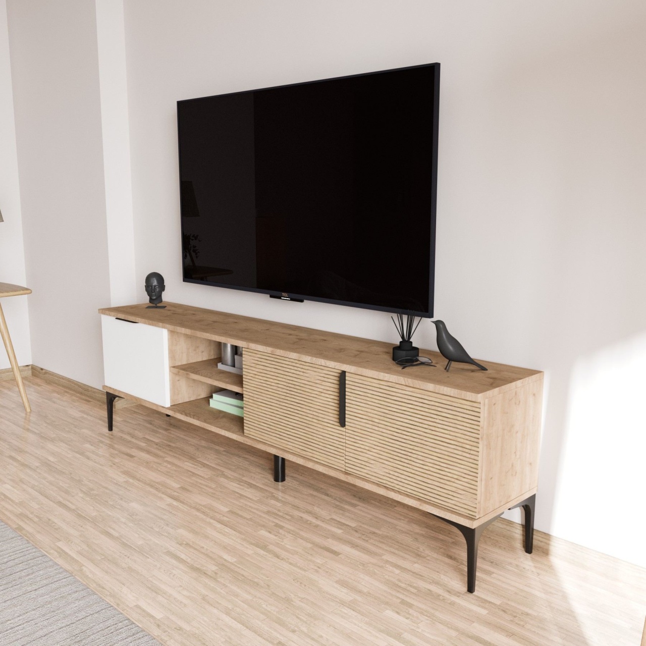 Comoda TV, Tarz White, UnicUtil, Stejar alb,Lățime: 180 cm, Înălțime: 49 cm, Adâncime: 33 cm - view 2