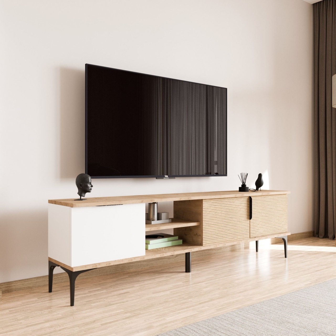 Comoda TV, Tarz White, UnicUtil, Stejar alb,Lățime: 180 cm, Înălțime: 49 cm, Adâncime: 33 cm - view 6