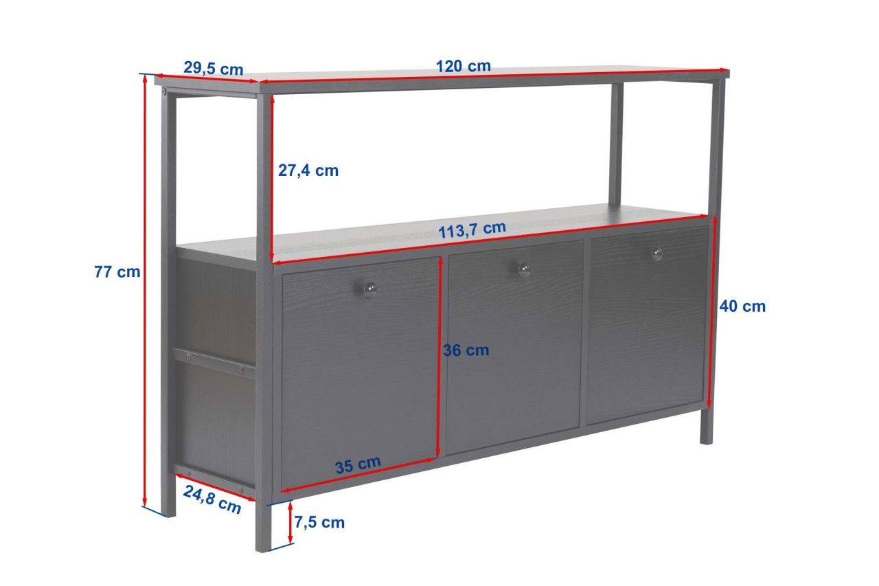 Consolă, Solace Atlantic, UnicUtil, Pin Atlantic-Negru, Lățime: Lățime: 120 cm, Înălțime: 77 cm, Adâncime: 29,5 cm - view 9