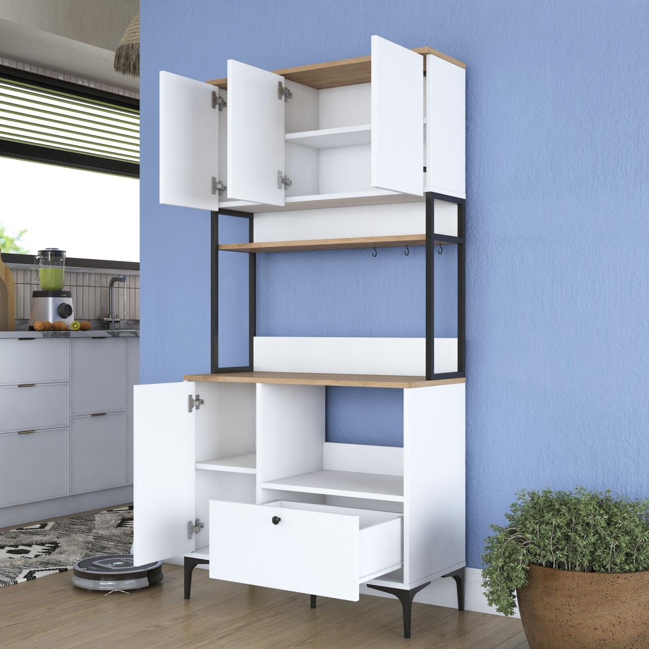 Dulap multifuncțional, Je159 3253, UnicUtil, Alb-Nuc, Lățime: 90 cm, Înălțime: 184,2 cm, Adâncime: 38 cm - view 7