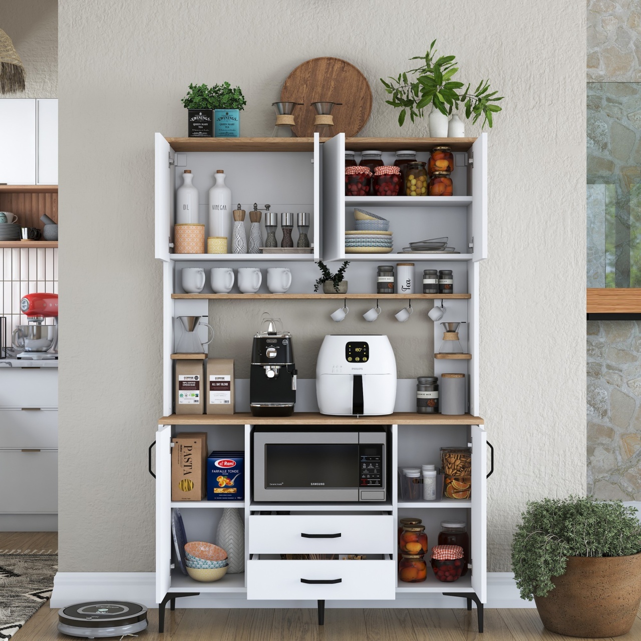 Dulap multifuncțional, Je168 3257, UnicUtil, Alb-Nuc, Lățime: 120 cm, Înălțime: 184,2 cm, Adâncime: 40 cm - view 2