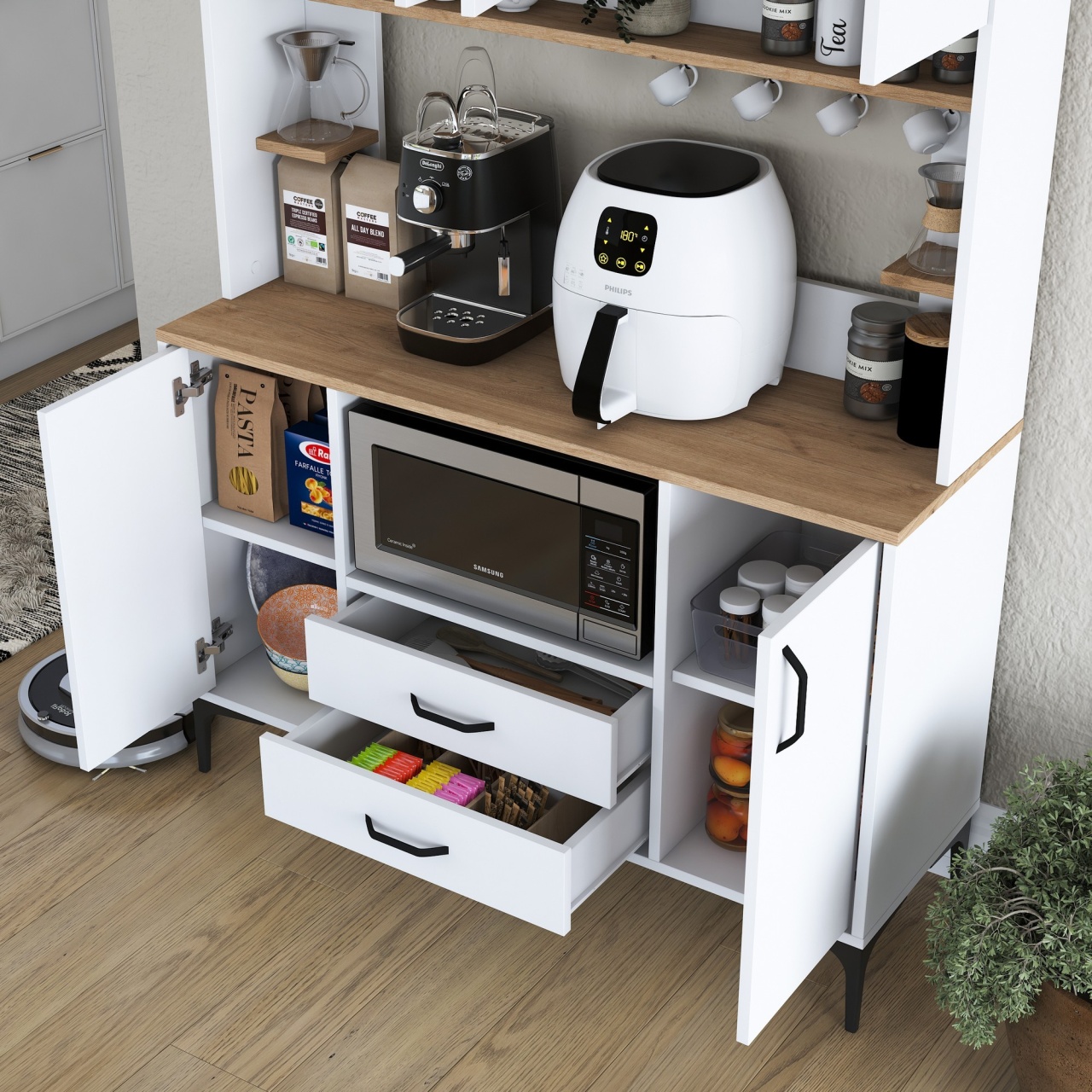 Dulap multifuncțional, Je168 3257, UnicUtil, Alb-Nuc, Lățime: 120 cm, Înălțime: 184,2 cm, Adâncime: 40 cm - view 6