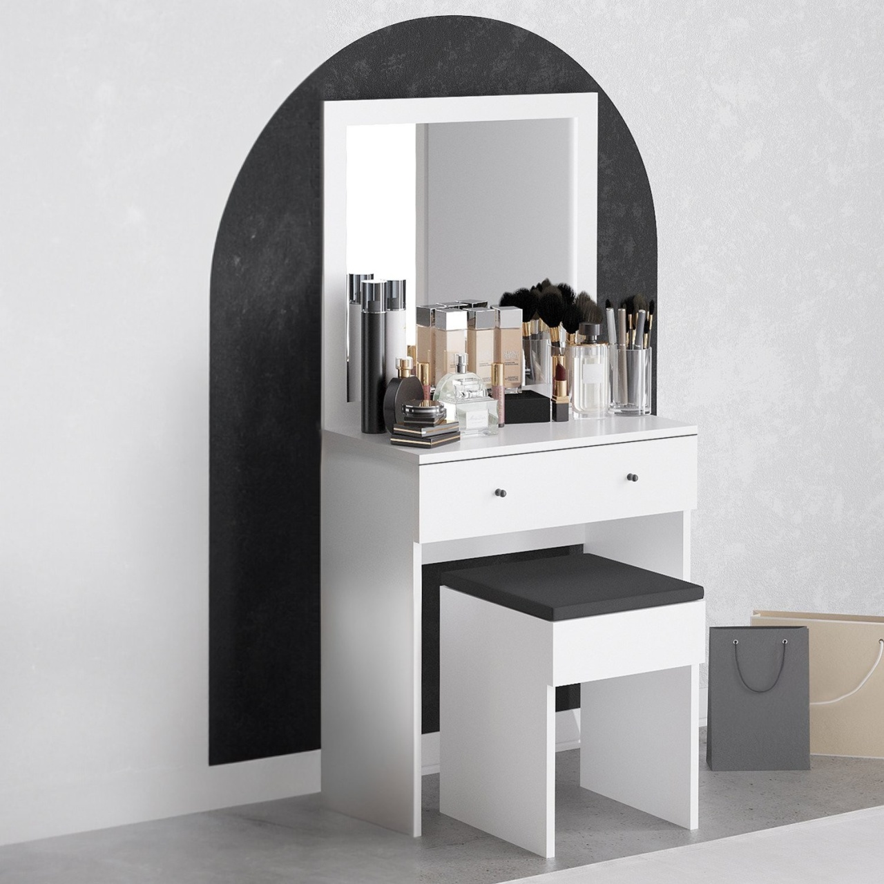 Masă de machiaj, Felix Design, UnicUtil, Alb, Lățime: 65 cm, Înălțime: 139, cm Adâncime: 35 cm - view 4