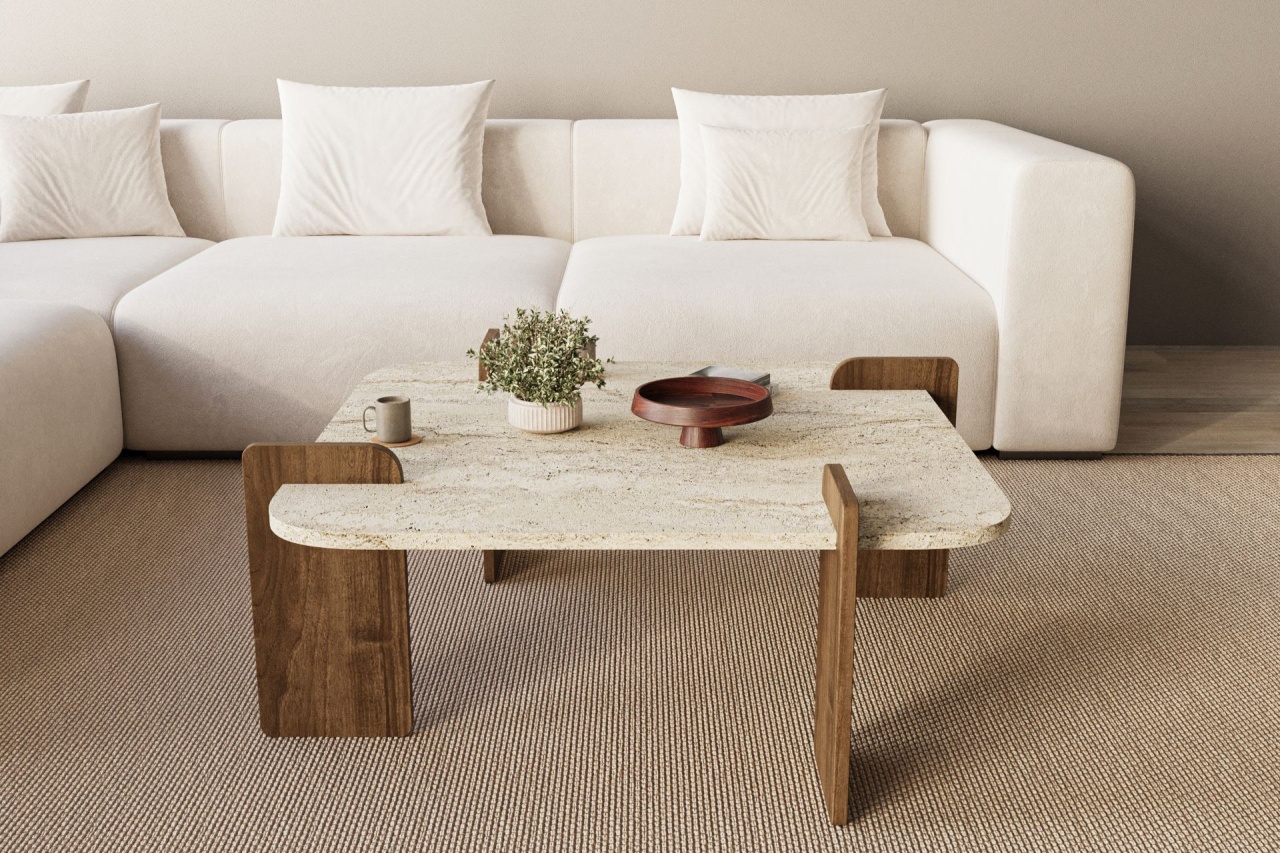 Măsuţă de cafea, Afrolli Travertine, UnicUtil, Travertin-Nuc, Lățime: 90 cm, Înălțime: 35 cm, Adâncime: 90 cm - imagine 4
